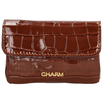 Braune Lackleder Geldbörse 11x8cm mit Krokoprägung – edel & praktisch - leder-accessoires.com