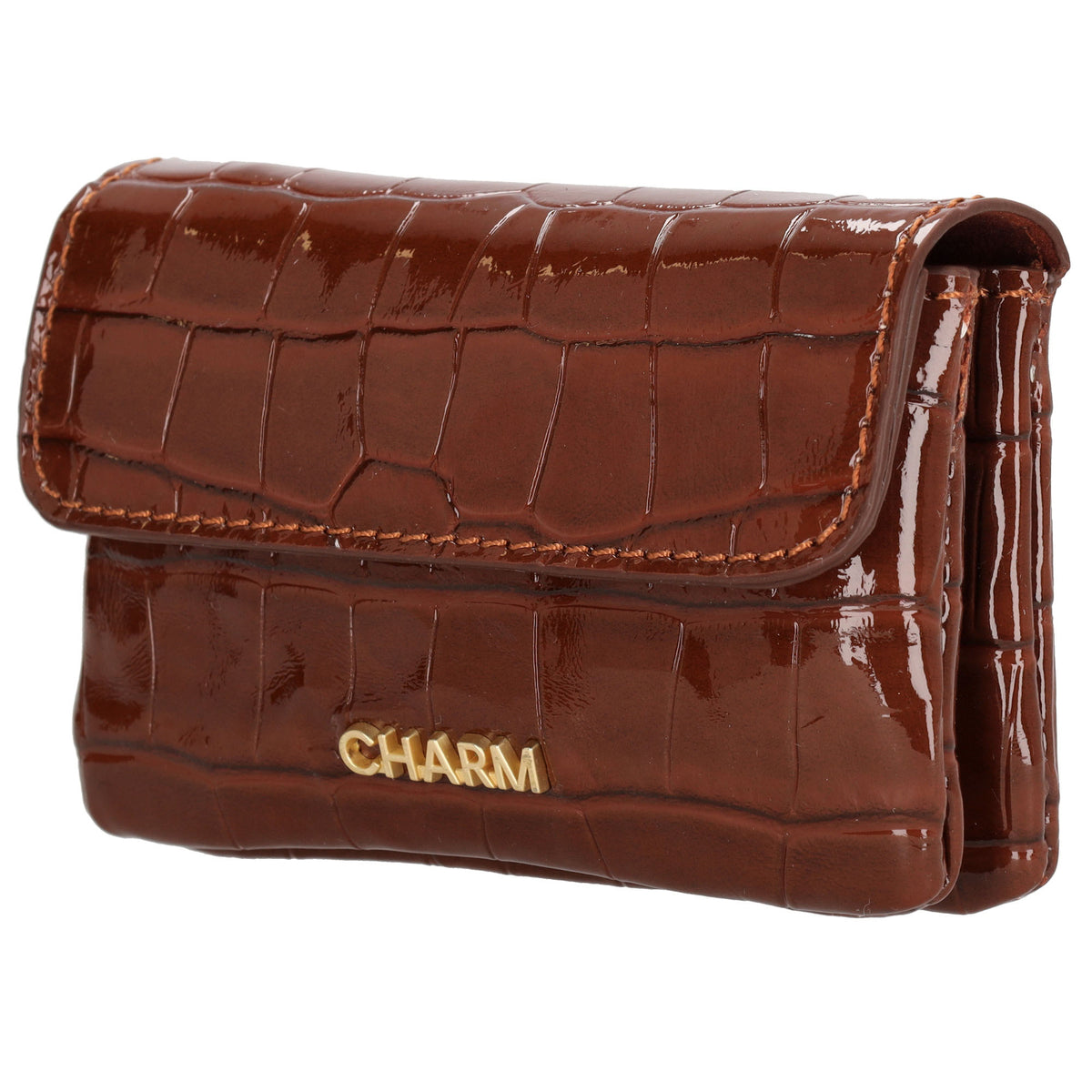 Braune Lackleder Geldbörse 11x8cm mit Krokoprägung – edel & praktisch - leder-accessoires.com