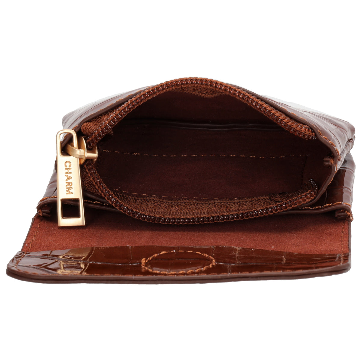 Braune Lackleder Geldbörse 11x8cm mit Krokoprägung – edel & praktisch - leder-accessoires.com
