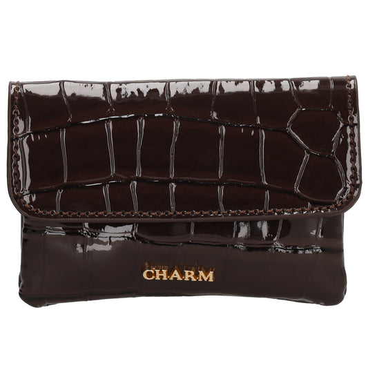 Dunkelbraun Lackleder Geldbörse 11x8cm mit Krokoprägung - leder-accessoires.com
