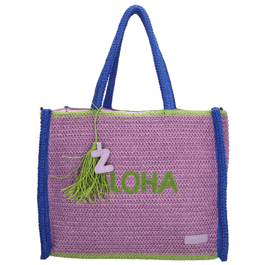 Aloha XXL Shopper 42x33cm Basttasche Flieder aus Raphia – Sommer 2026 - leder-accessoires.com