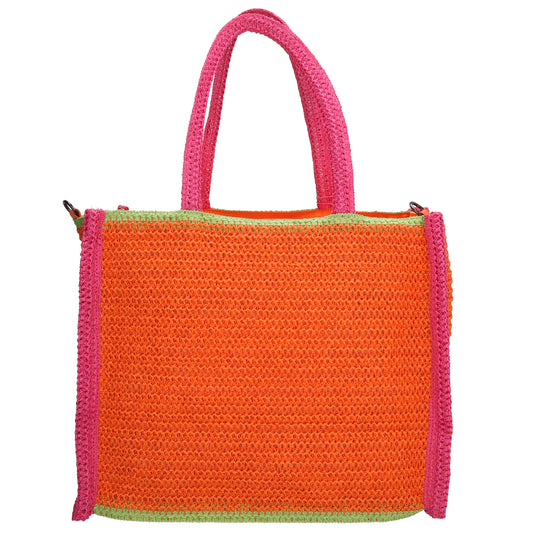 Aloha XXL Shopper 42x33cm Basttasche Orange aus Raphia – Sommer 2026 - leder-accessoires.com