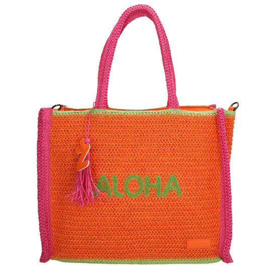Aloha XXL Shopper 42x33cm Basttasche Orange aus Raphia – Sommer 2026 - leder-accessoires.com