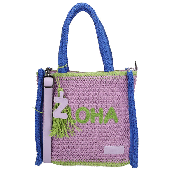 Aloha Shopper 29x23cm Basttasche Flieder Raphia mit Reißverschluss - leder-accessoires.com