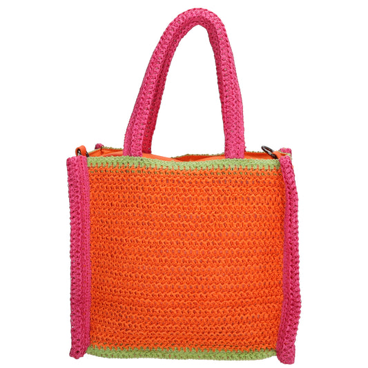 Aloha Shopper 29x23cm Basttasche Orange aus Raphia mit Reißverschluss - leder-accessoires.com