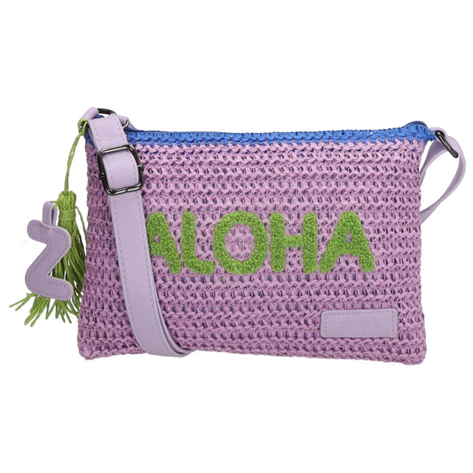 Aloha Umhängetasche 24x17cm Basttasche Flieder aus Raphia - leder-accessoires.com
