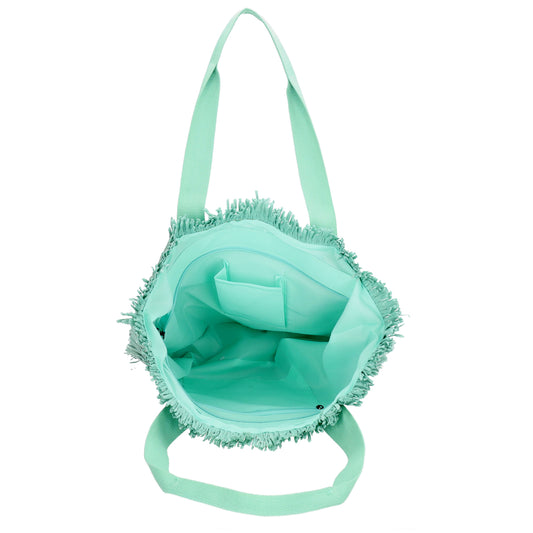 Fransen Shopper 35x36cm Minze – Aloha Basttasche Damen Sommer 2026 - leder-accessoires.com