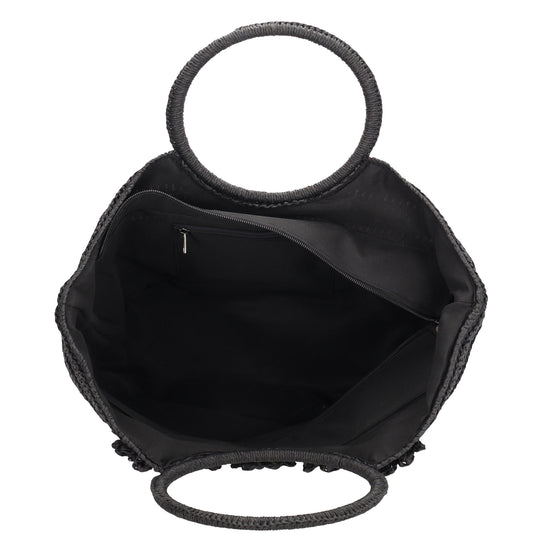 Shopper in Schwarz 31x49x18cm Stroh- Optik - leder-accessoires.com