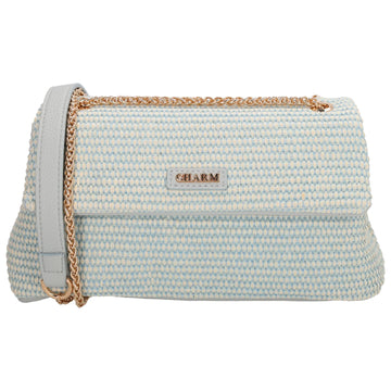 Elegante Strohtasche 26x16,5cm Hellblau – Crossbody & Schultertragbar