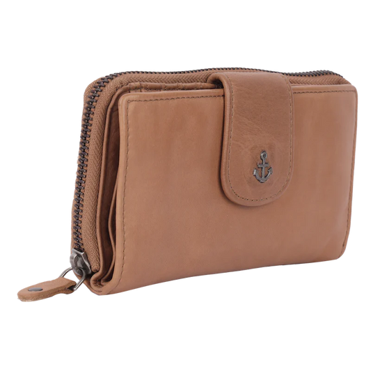 Geldbörse 16x9cm in Natur mit Reißverschluss und Lasche - leder-accessoires.com