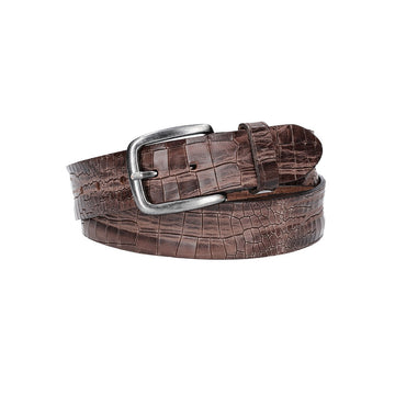 Ledergürtel 40mm in Braun mit Kroko-Optik und dunkler Schließe - leder-accessoires.com