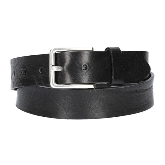 Hochwertiger Ledergürtel 35mm in Schwarz mit rustikaler Schließe in Silber - leder-accessoires.com
