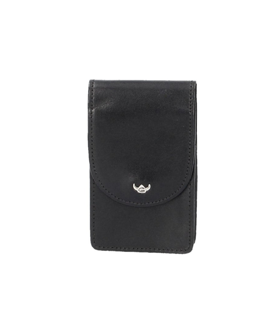 Kartenetui|Visitenkarten Golden Head 6,5 x 11cm in Schwarz aus Leder - leder-accessoires.com