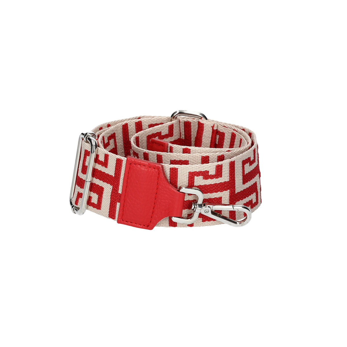 Taschenriemen|Wechselriemen Rot|Beige mit Karabiner Silber - leder-accessoires.com