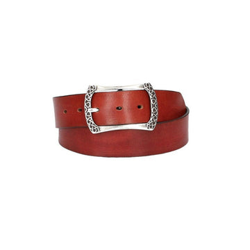 Ledergürtel Rot 40mm mit Vollschließe in Silber - leder-accessoires.com