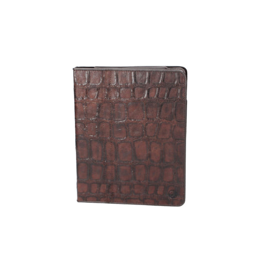Tablethülle 19 x 24 cm Braun aus Leder mit Krokoprägung - leder-accessoires.com