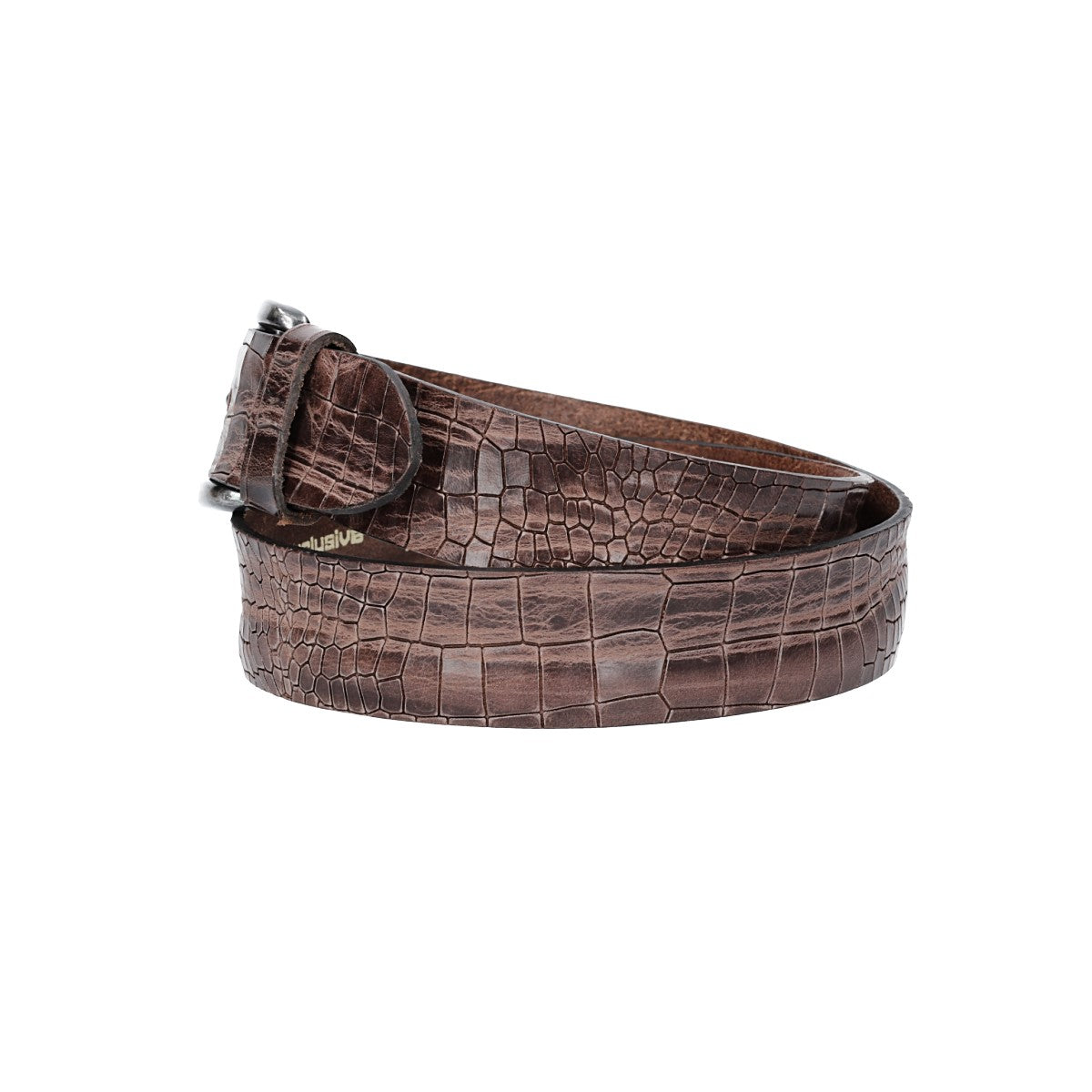 Ledergürtel 40mm in Braun mit Kroko-Optik und dunkler Schließe - leder-accessoires.com