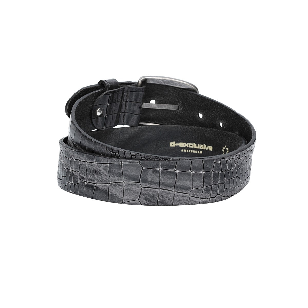 Ledergürtel 40mm in Anthrazit mit Kroko-Optik und dunkler Schließe - leder-accessoires.com