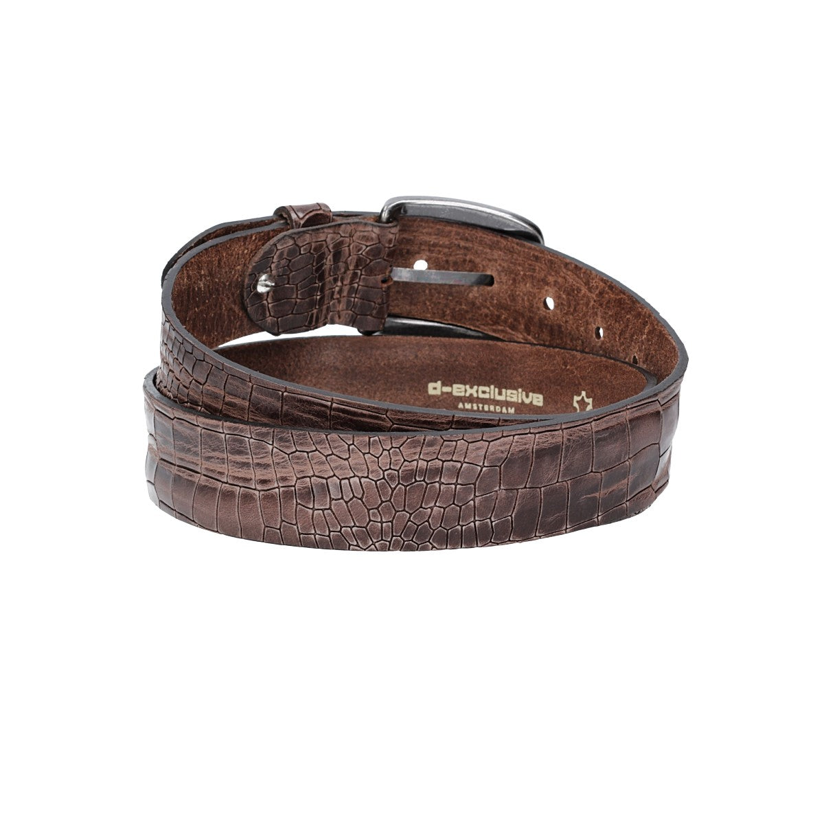 Ledergürtel 40mm in Braun mit Kroko-Optik und dunkler Schließe - leder-accessoires.com