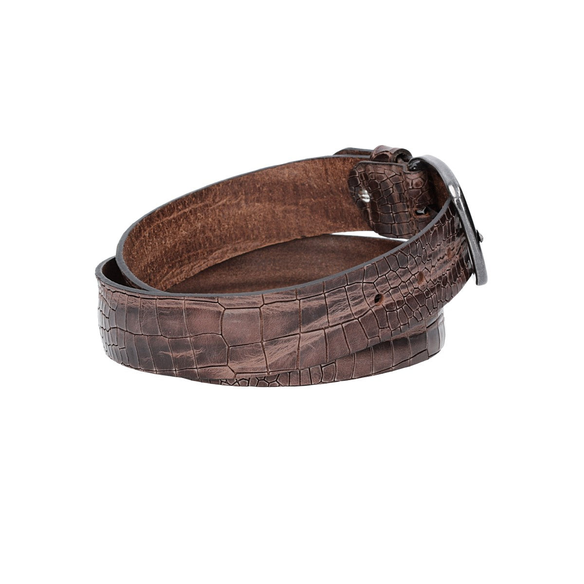 Ledergürtel 40mm in Braun mit Kroko-Optik und dunkler Schließe - leder-accessoires.com
