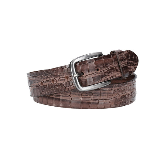 Ledergürtel 40mm in Braun mit Kroko-Optik und dunkler Schließe - leder-accessoires.com