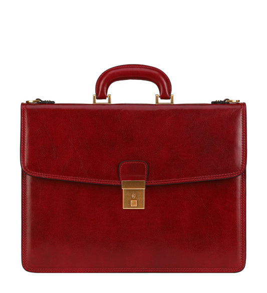 Dokumententasche 39,5 x 29,5m in Rot aus Leder mit Überschlag und Schloss - leder-accessoires.com