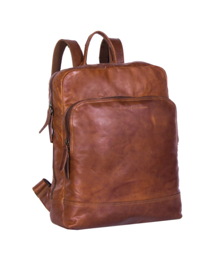 Rucksack mit Vortasche aus Leder in Cognac - leder-accessoires.com
