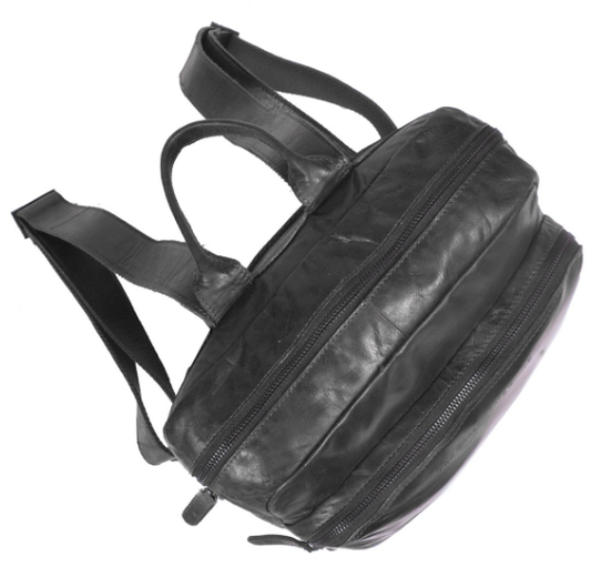 Rucksack mit Vortasche aus Leder in Schwarz - leder-accessoires.com