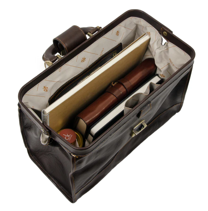 Arzttasche|Doctor Bag aus Leder in Braun mit Steckschloss - leder-accessoires.com