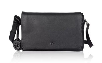 Umhängetasche Querformat aus Leder in Schwarz mit Überschlag - leder-accessoires.com