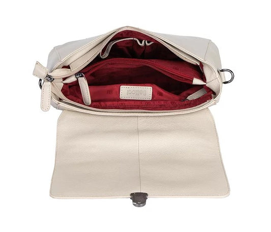 Kurzgrifftasche aus Leder in Beige mit Überschlag und Steckschloss - leder-accessoires.com