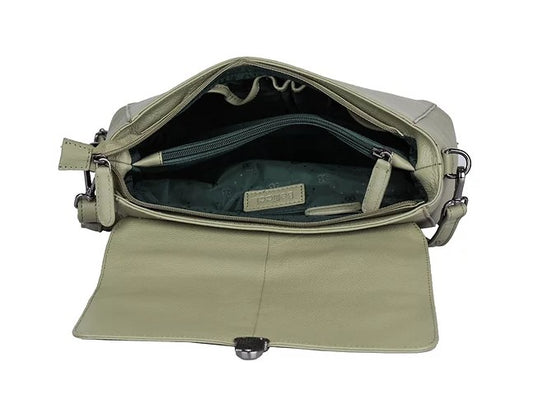 Kurzgrifftasche aus Leder in Olive mit Überschlag und Steckschloss - leder-accessoires.com