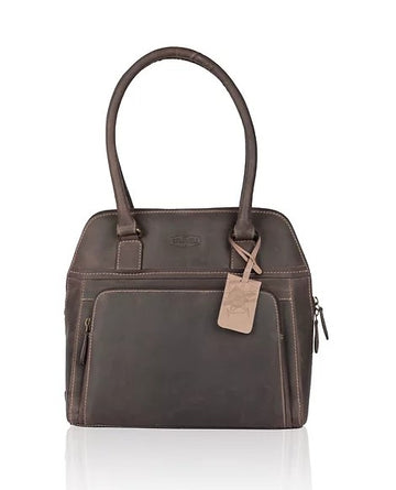 Schultertasche aus Leder in Braun mit Vortasche und Reißverschluss - leder-accessoires.com