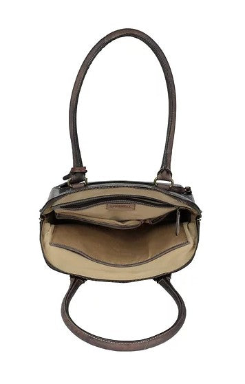 Schultertasche aus Leder in Braun mit Vortasche und Reißverschluss - leder-accessoires.com