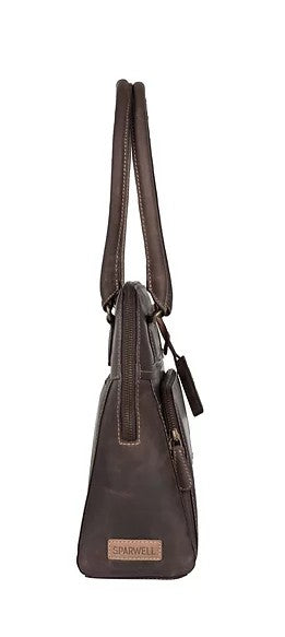 Schultertasche aus Leder in Braun mit Vortasche und Reißverschluss - leder-accessoires.com