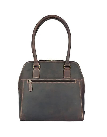 Schultertasche aus Leder in Braun mit Vortasche und Reißverschluss - leder-accessoires.com