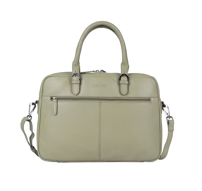 Kurzgriff-|Businesstasche aus Leder in Oliv mit Vortasche und Reißverschluss - leder-accessoires.com