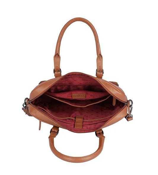 Kurzgriff-|Businesstasche aus Leder in Cognac mit Vortasche und Reißverschluss - leder-accessoires.com