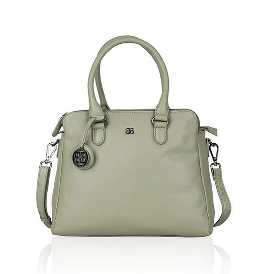 Kurzgrifftasche aus Leder in Olive mit Reißverschluss - leder-accessoires.com