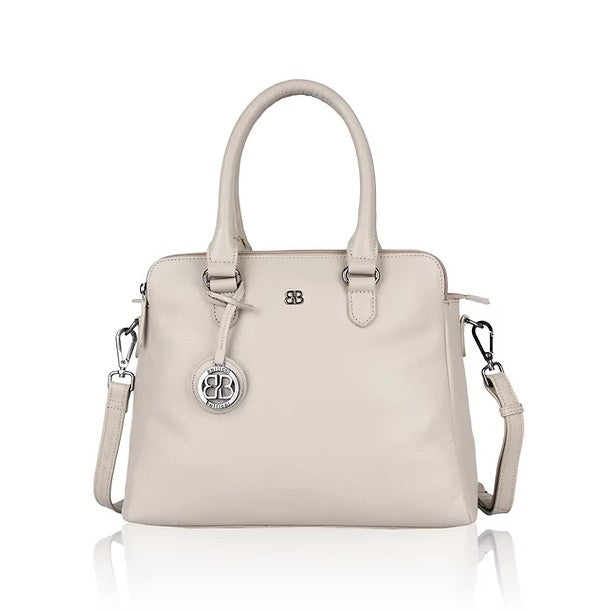 Kurzgrifftasche aus Leder in Beige mit Reißverschluss - leder-accessoires.com