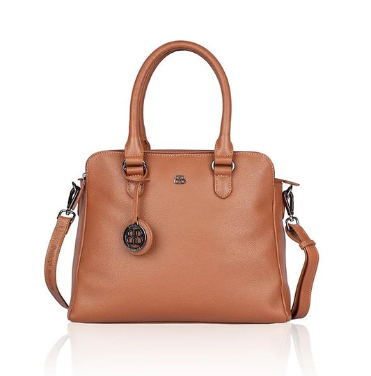 Kurzgrifftasche aus Leder in Cognac mit Reißverschluss - leder-accessoires.com