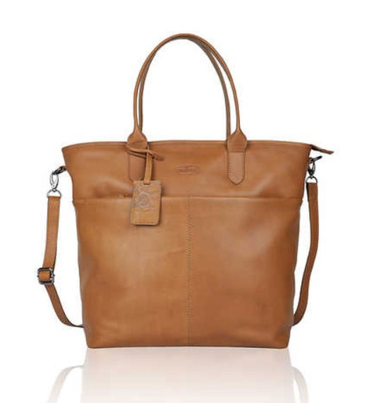 Ledershopper in Cognac mit Reißverschluss und Vortaschen - leder-accessoires.com