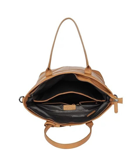 Ledershopper in Cognac mit Reißverschluss und Vortaschen - leder-accessoires.com