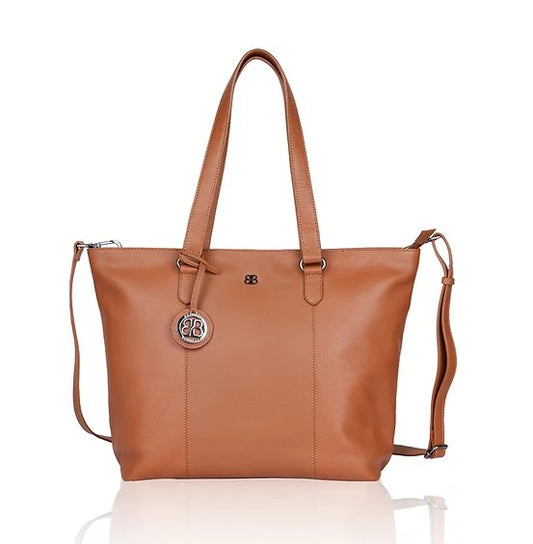 Ledershopper in Cognac mit Reißverschluss - leder-accessoires.com