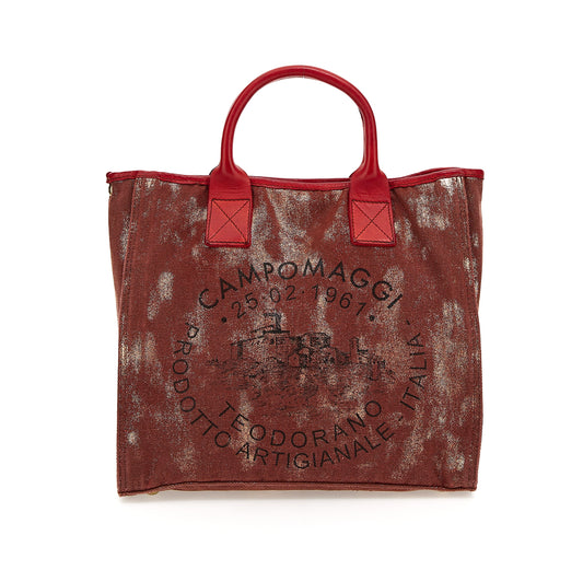 Kurzgrifftasche "Crocus" Canvas Rot mit Print - leder-accessoires.com