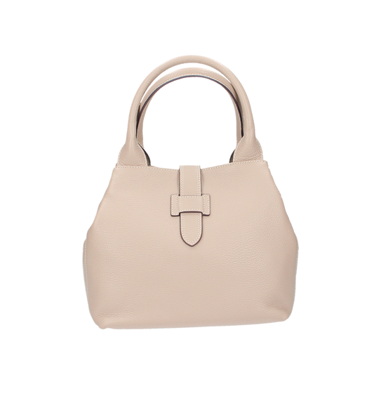 Kurzgrifftasche mit Lasche in Natur|Beige aus Leder - leder-accessoires.com