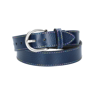 Ledergürtel Kids 25mm in Blau|Marine mit Multicolornaht und Dornschließe in Silber - leder-accessoires.com