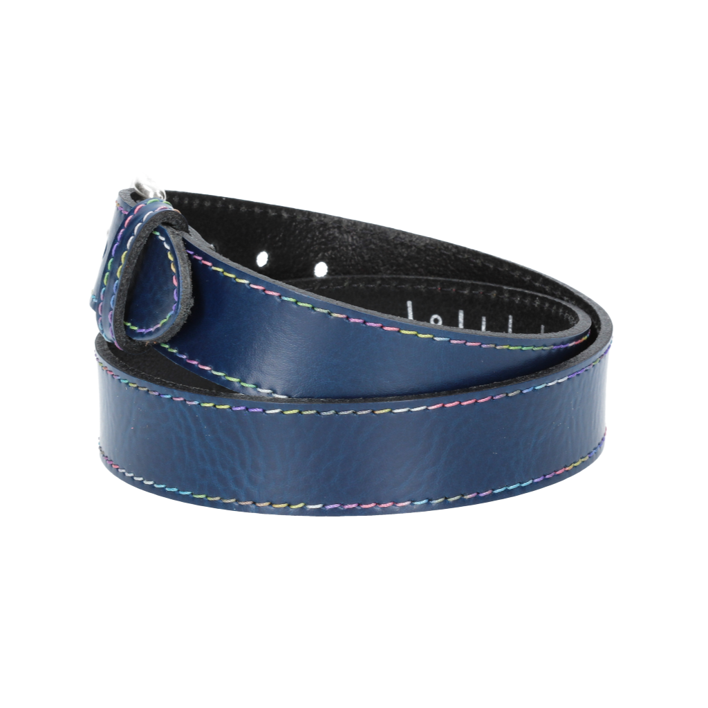 Ledergürtel Kids 25mm in Blau|Marine mit Multicolornaht und Dornschließe in Silber - leder-accessoires.com