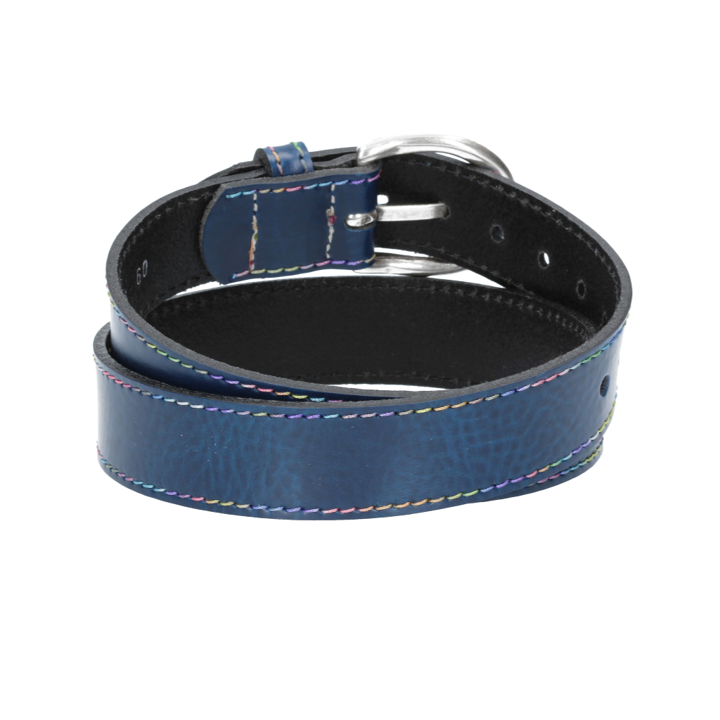 Ledergürtel Kids 25mm in Blau|Marine mit Multicolornaht und Dornschließe in Silber - leder-accessoires.com