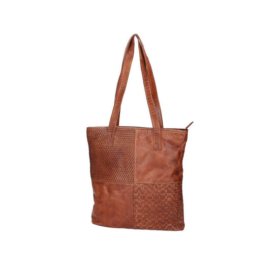 Ledershopper in Cognac mit verschiedenen Mustern aus Leder - leder-accessoires.com